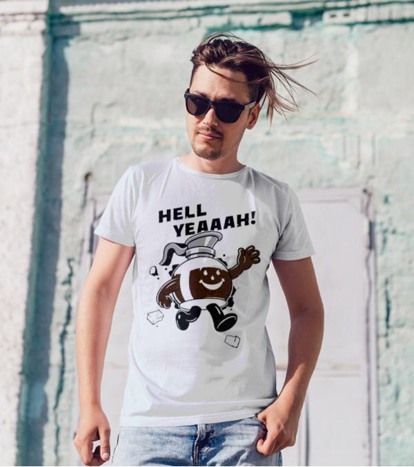 HELL YEAAAH FOR COFFEE MASCOT RUNNING ENTHUSIASTICALLY WITH ICE CUBES T-Shirt