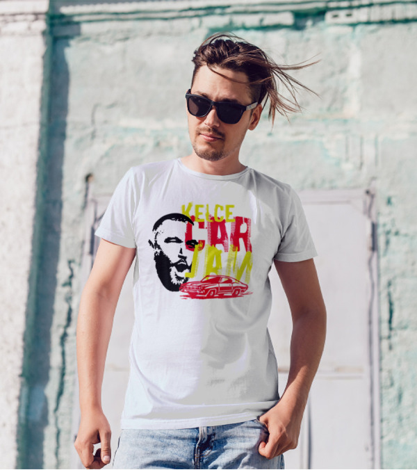 Kelce Car Jam Bold Yellow Red Face Car T-Shirt