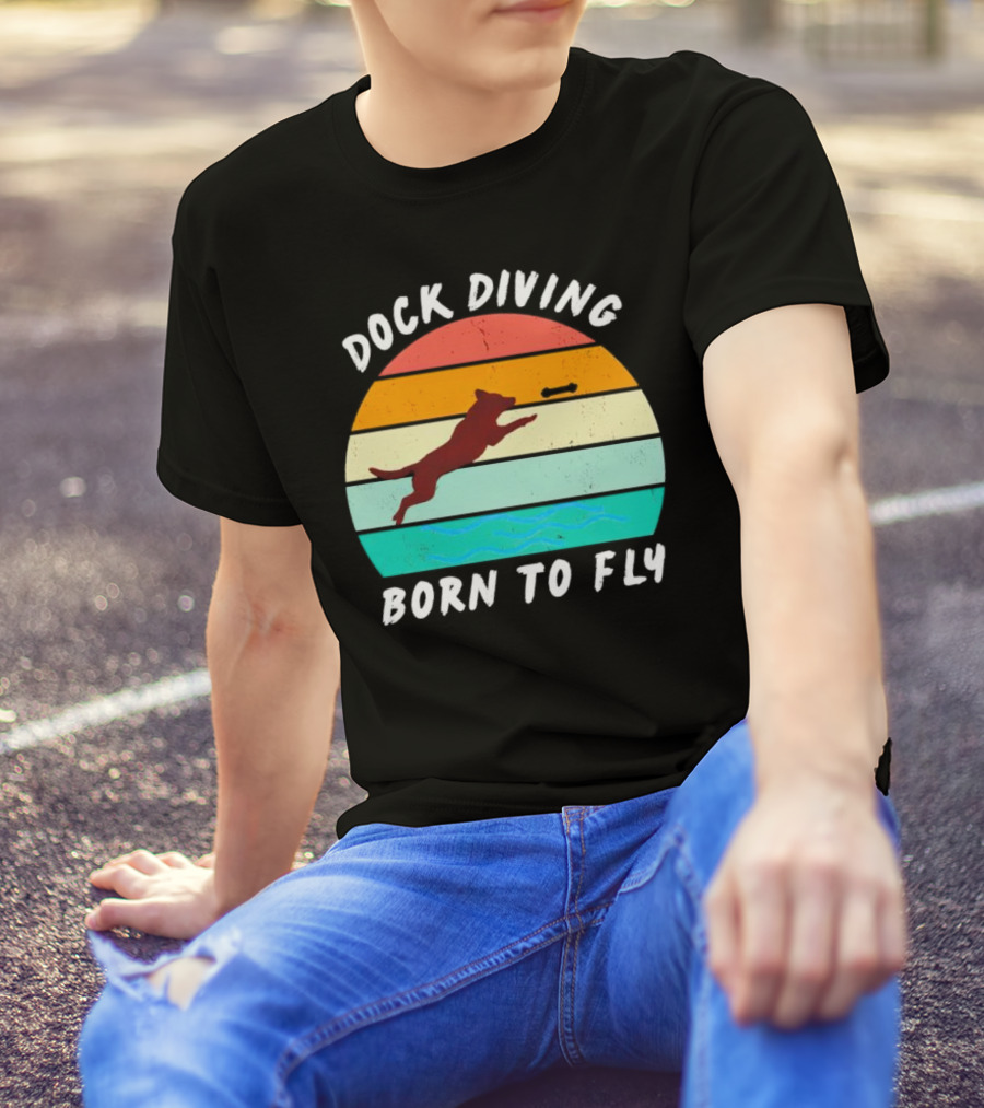 Dock Diving Born To Fly Vintage Retro Stripes Dog T-Shirt