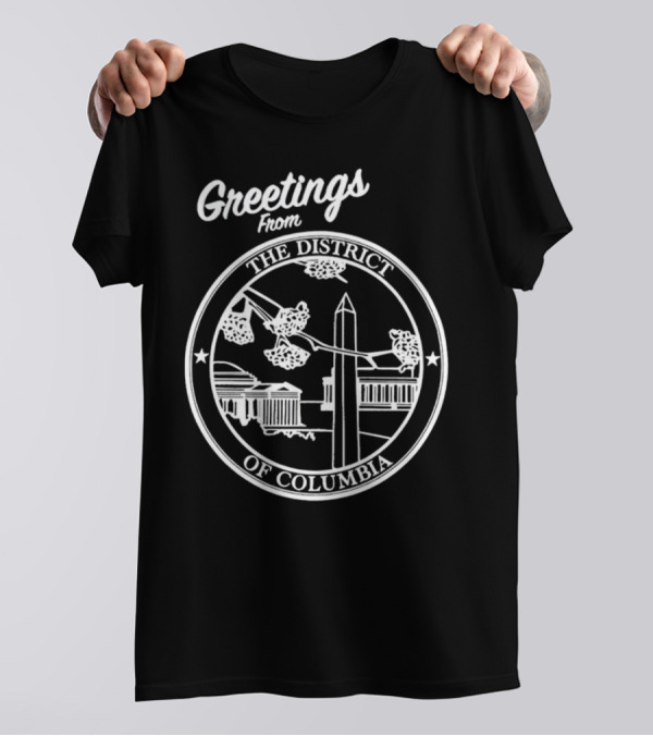 Greetings From The District Of Columbia Cherry Blossoms And Monument T-Shirt