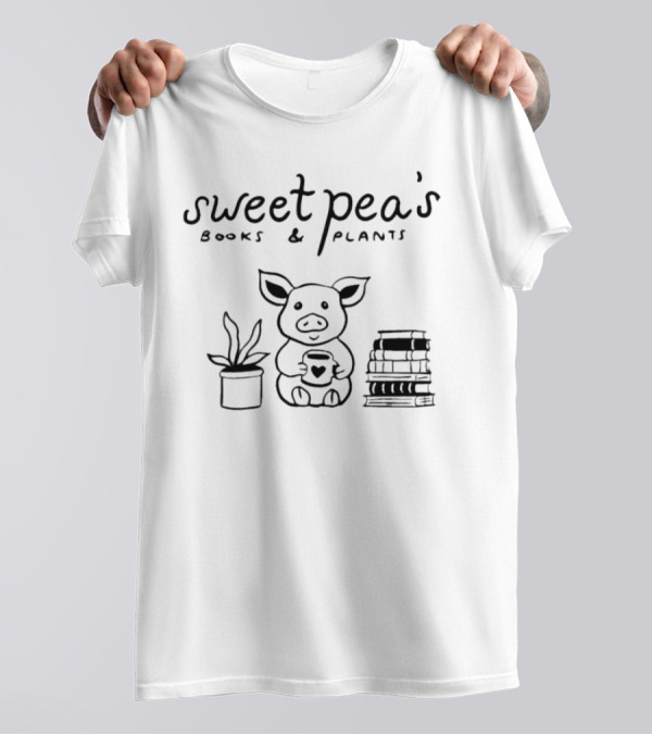 Sweet Pea's Books And Plants Pig With Heart Mug, Stack Of Books, And Plant Pot T-Shirt