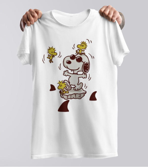 Snoopy And Woodstock Peanuts Dangerous Waters Shark Alert T-Shirt