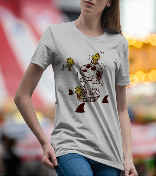 Snoopy And Woodstock Peanuts Dangerous Waters Shark Alert T-Shirt