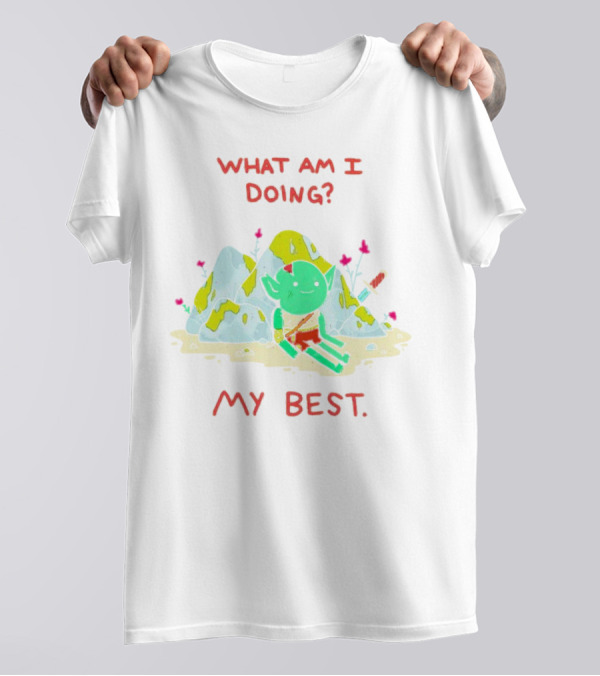 WHAT AM I DOING MY BEST Seated Goblin With Sword In Rocky Landscape T-Shirt