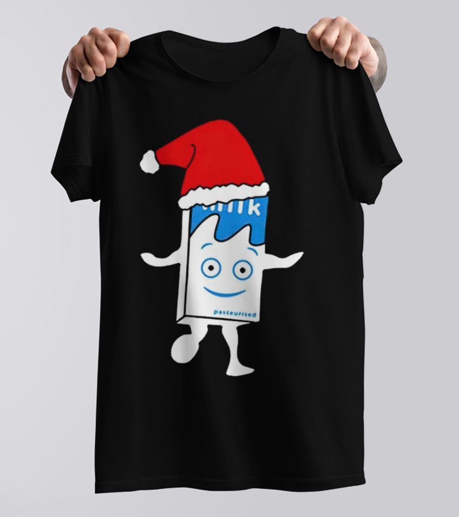 Blur Milk Christmas Cartoon With Santa Hat T-Shirt