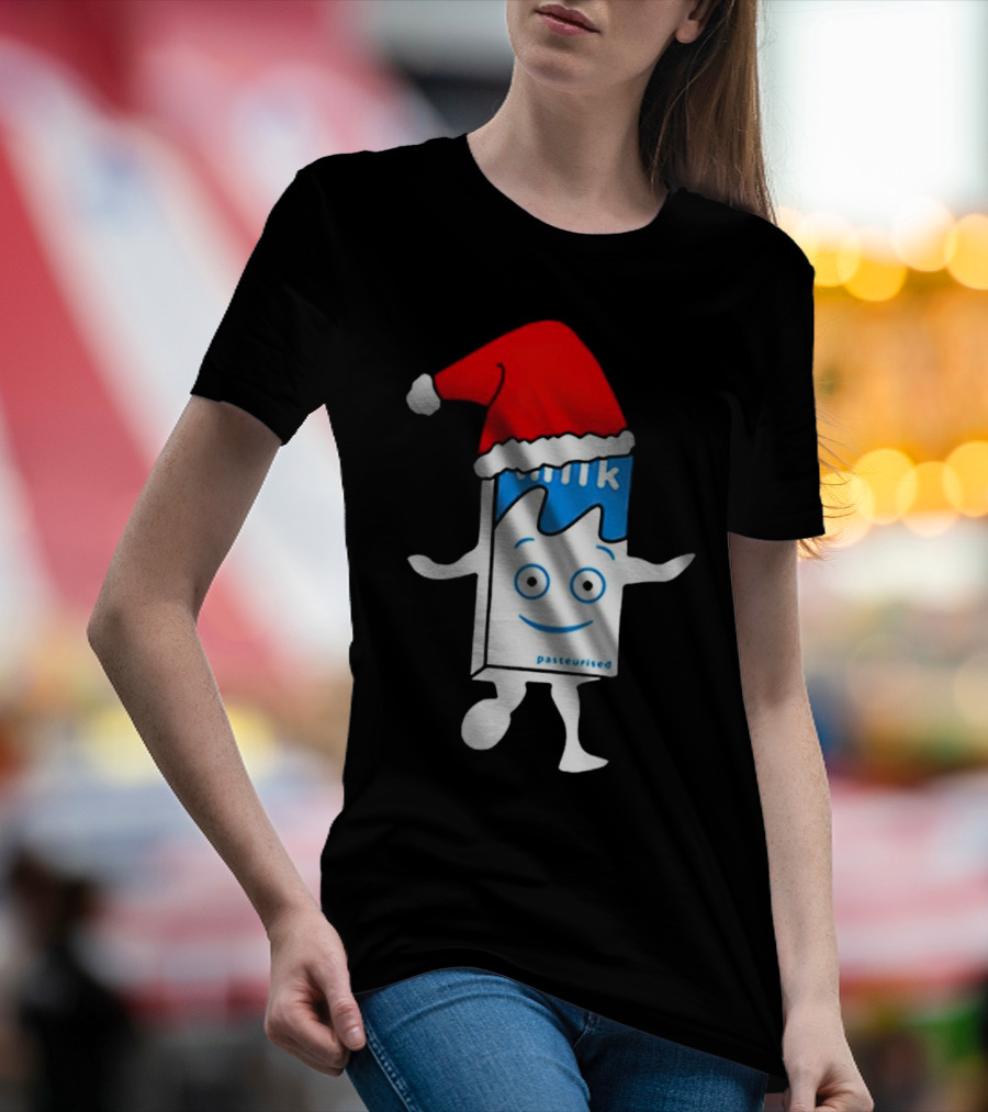 Blur Milk Christmas Cartoon With Santa Hat T-Shirt