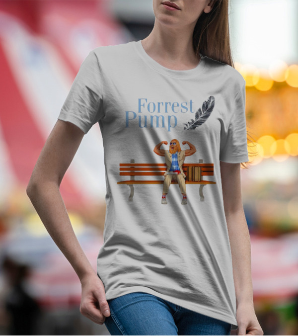 Forrest Pump Sitcom Character With Feather And Bench T-Shirt
