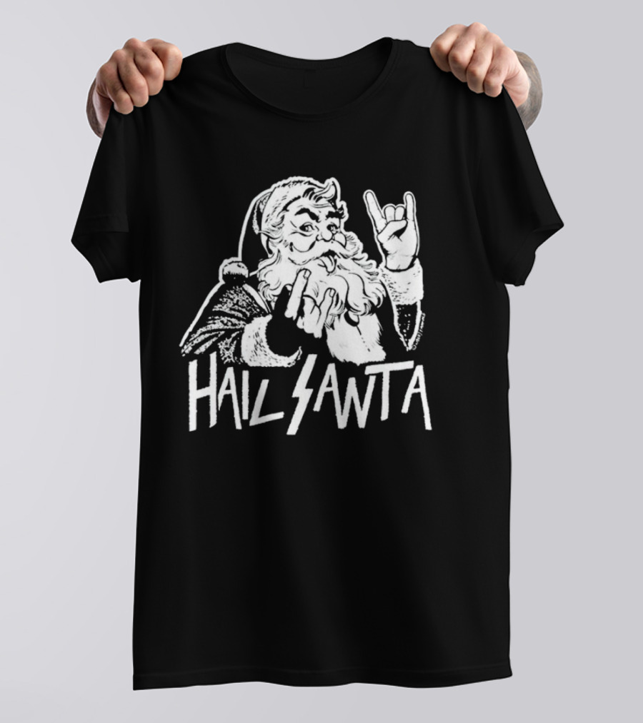Hail Santa Christmas Rock Devil Horns Santa Claus T-Shirt