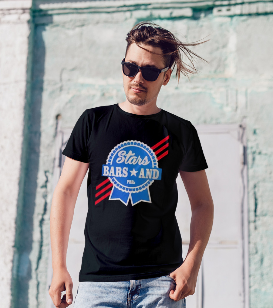 Stars Bars And PBRs Patriotic Blue Ribbon Badge T-Shirt