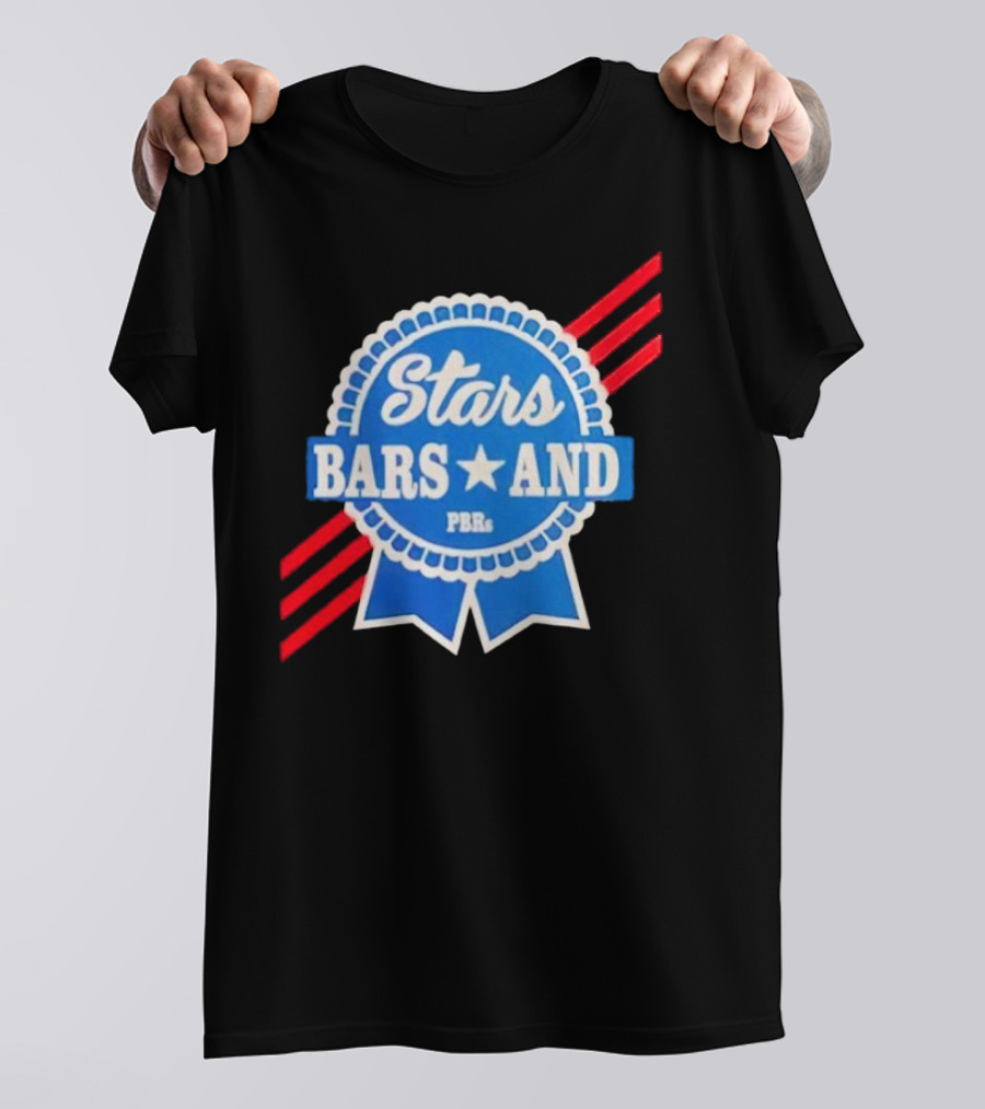 Stars Bars And PBRs Patriotic Blue Ribbon Badge T-Shirt