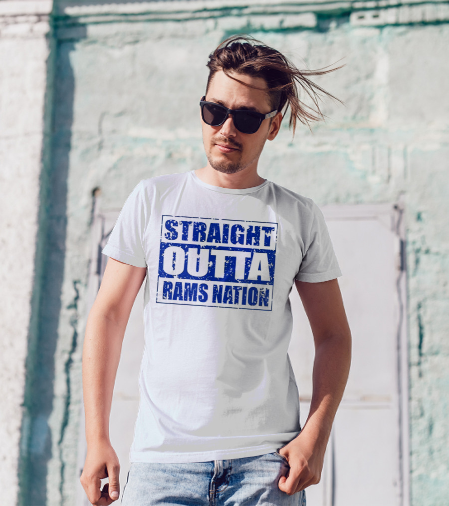 Straight Outta Rams Nation Bold Blue Text T-Shirt