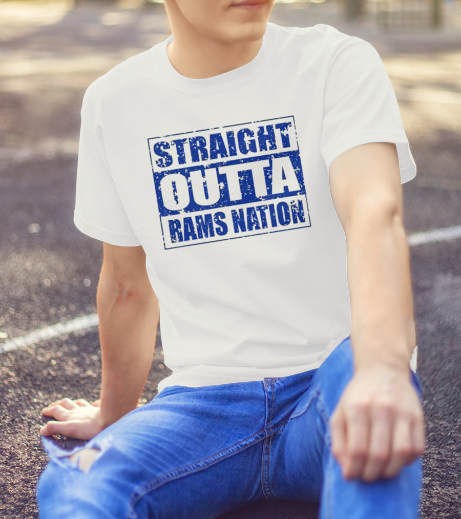 Straight Outta Rams Nation Bold Blue Text T-Shirt
