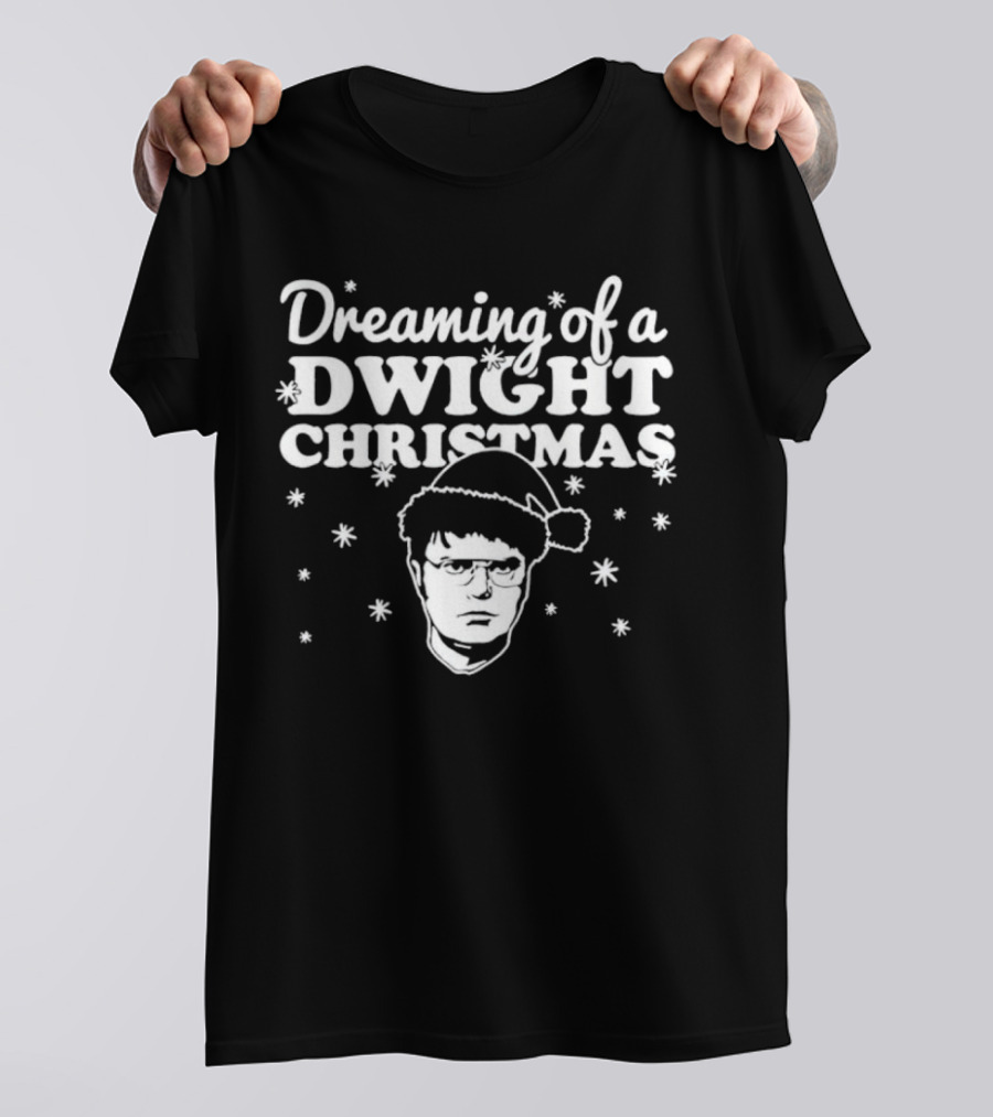 Dreaming Of A Dwight Christmas Santa Hat Snowflakes T-Shirt