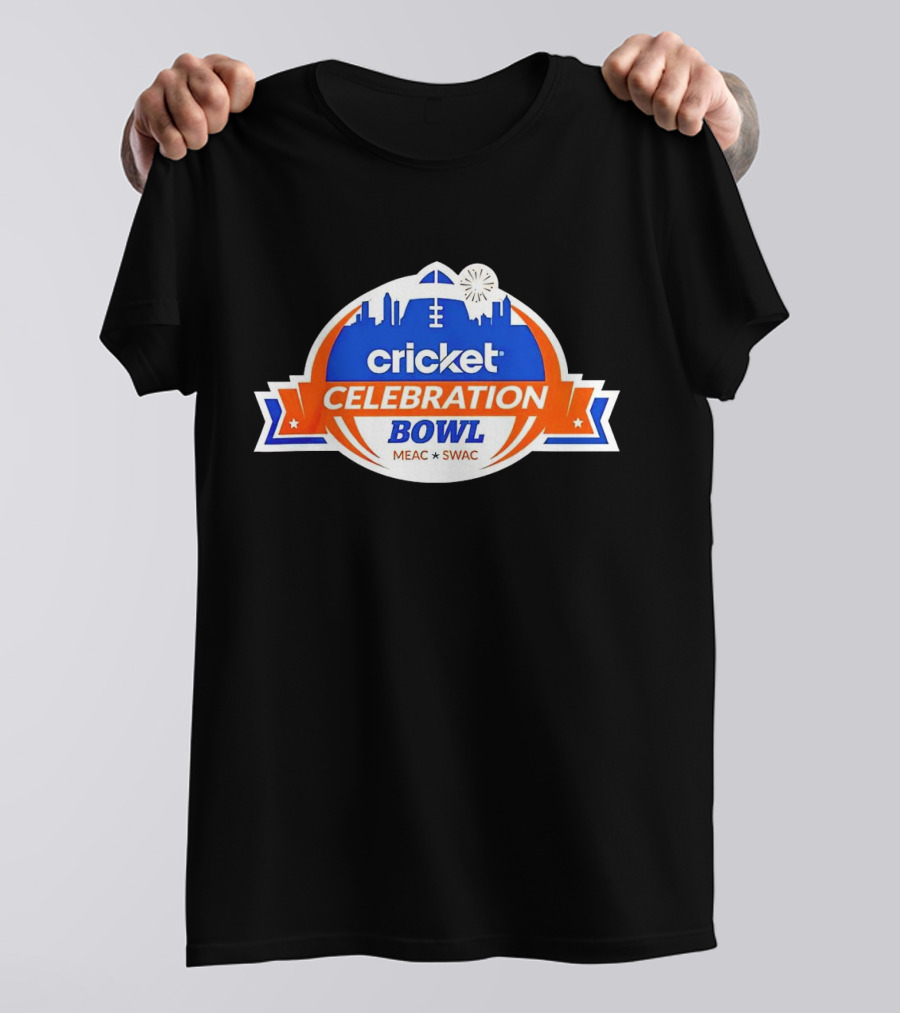 Cricket Celebration Bowl MEAC SWAC Logo With City Skyline And Football Field Symbols T-Shirt