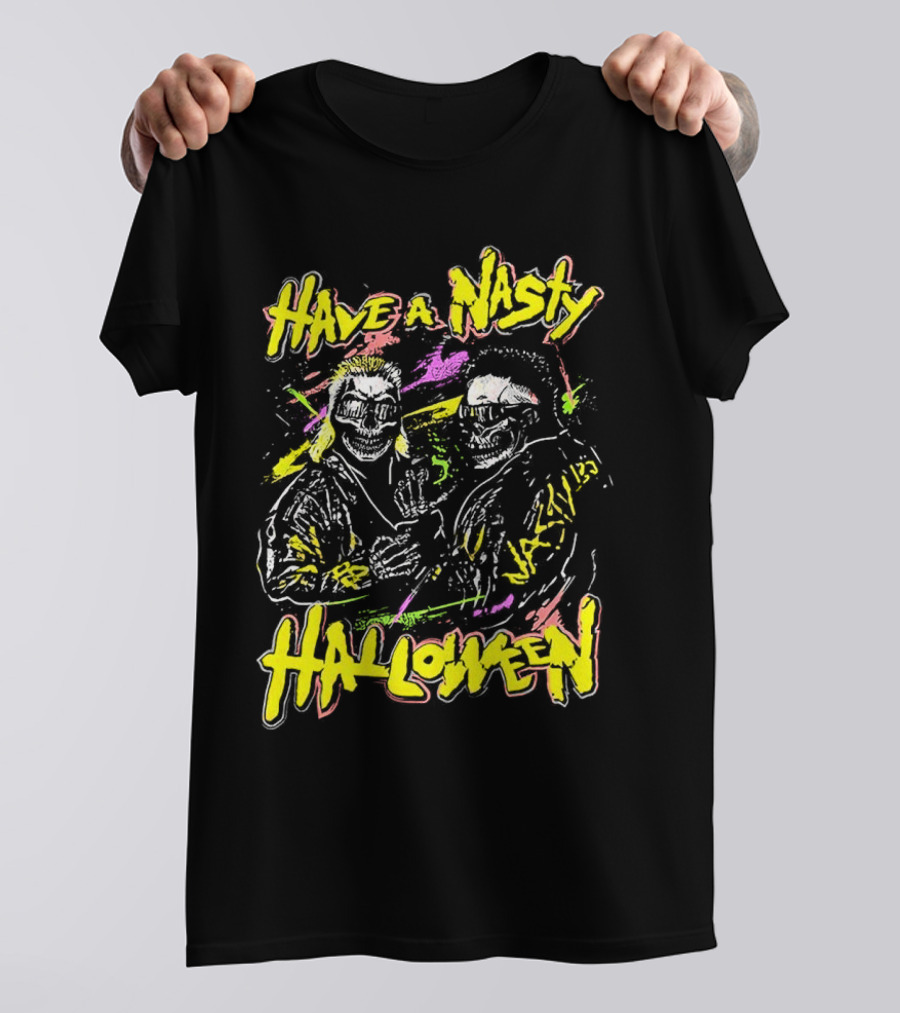 Have A Nasty Halloween Skeleton Warriors Vibrant Neon T-Shirt