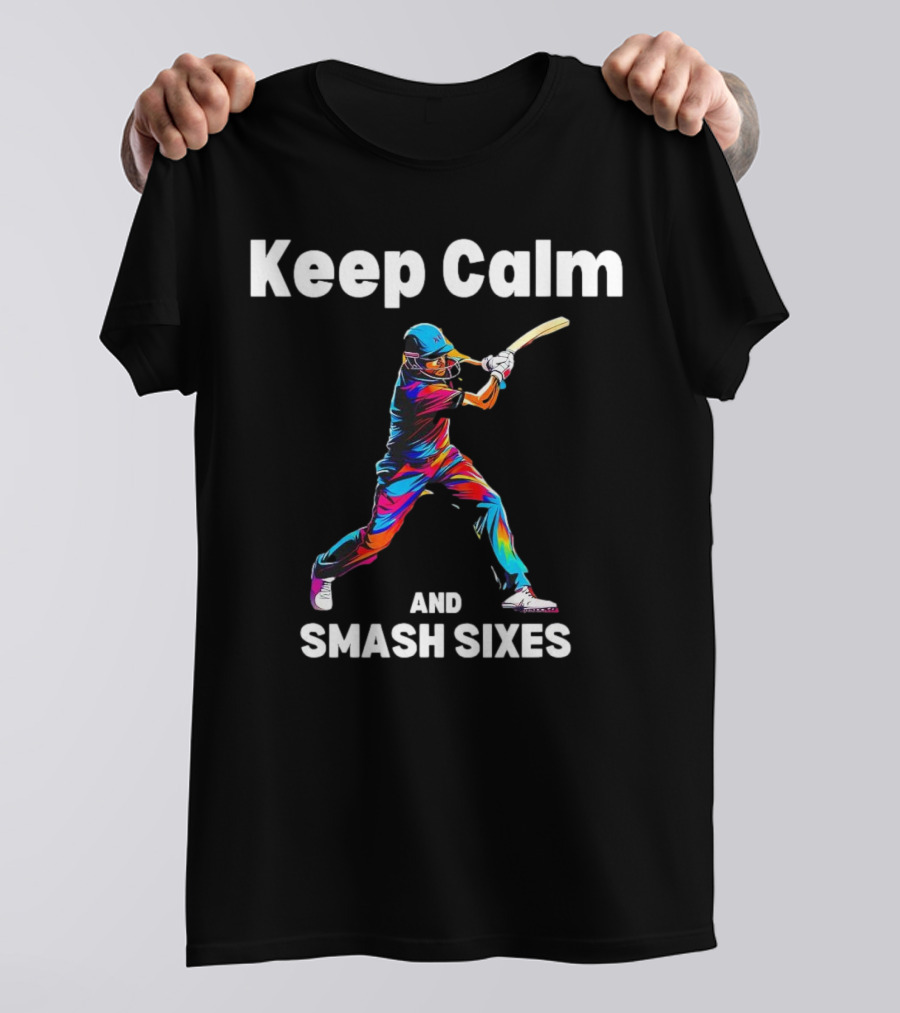 Keep Calm And Smash Sixes Cricket Batter Vibrant Colors T-Shirt