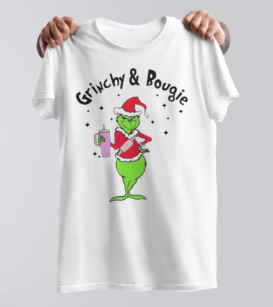 Grinchy And Bougie Santa With Pink Tumbler T-Shirt