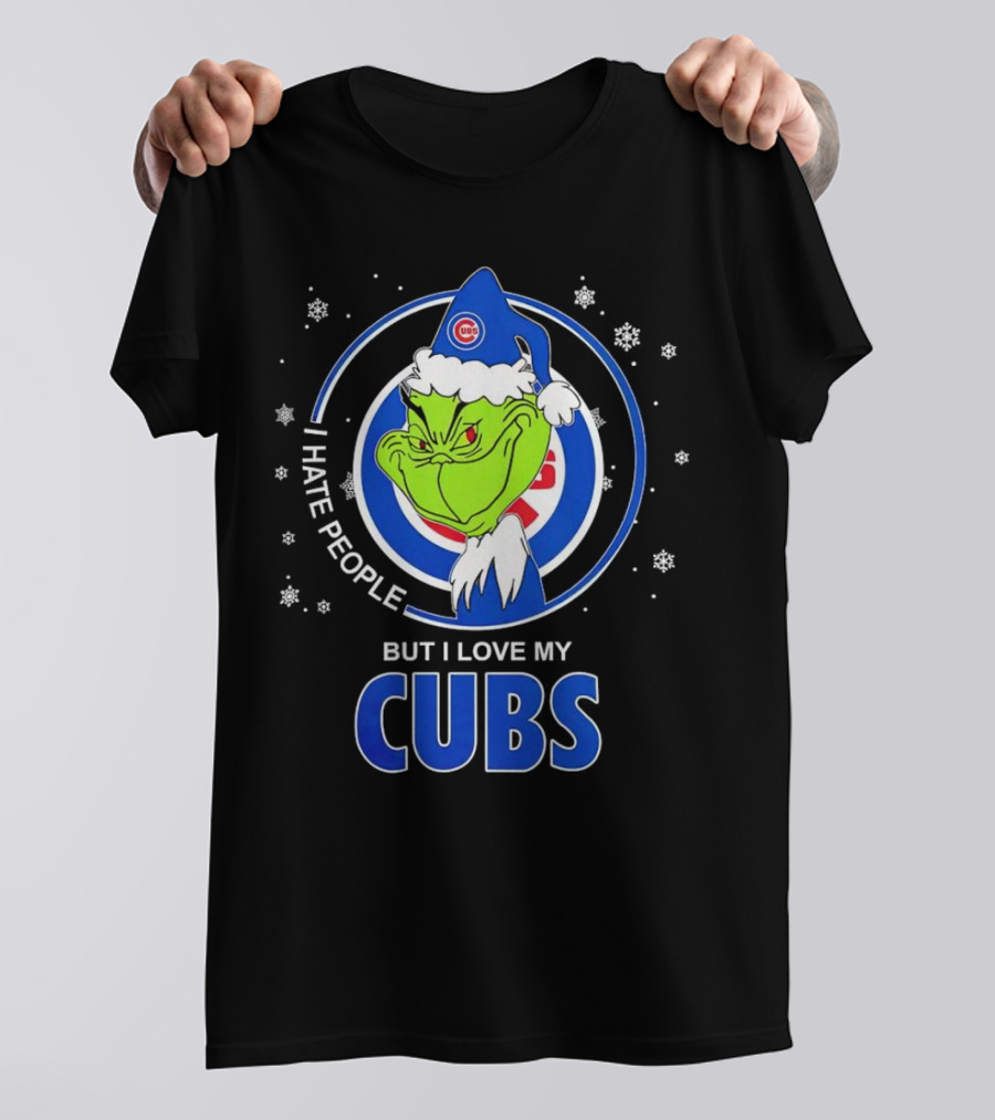 Christmas Grinch Santa I Hate People But I Love My Cubs T-Shirt
