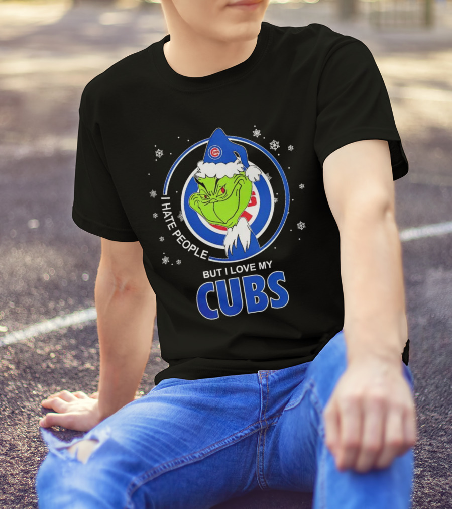 Christmas Grinch Santa I Hate People But I Love My Cubs T-Shirt