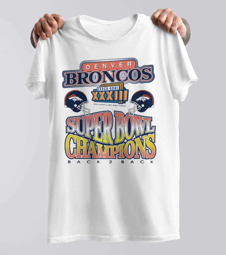 Denver Broncos Super Bowl XXXIII Champions Back 2 Back Miami Florida T-Shirt