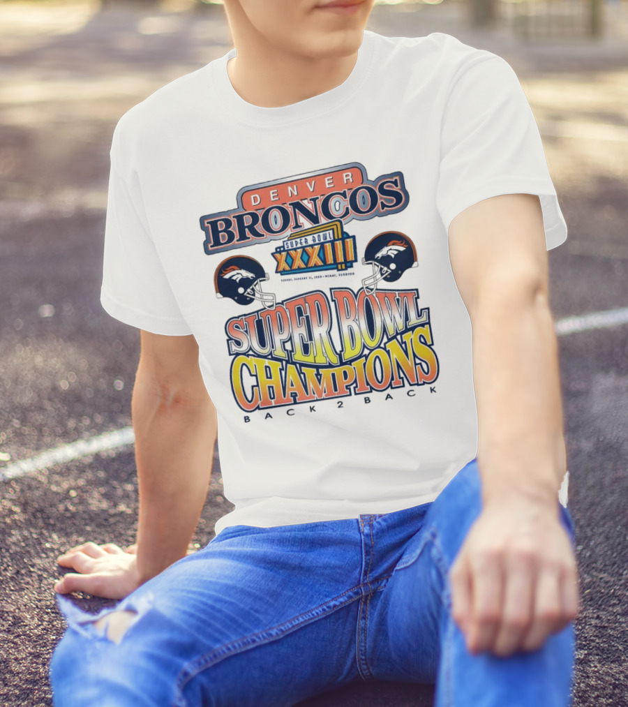 Denver Broncos Super Bowl XXXIII Champions Back 2 Back Miami Florida T-Shirt