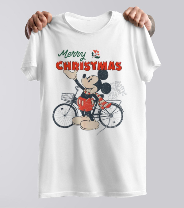 Mickey Mouse Merry Christmas Bicycle Holiday Cheer T-Shirt