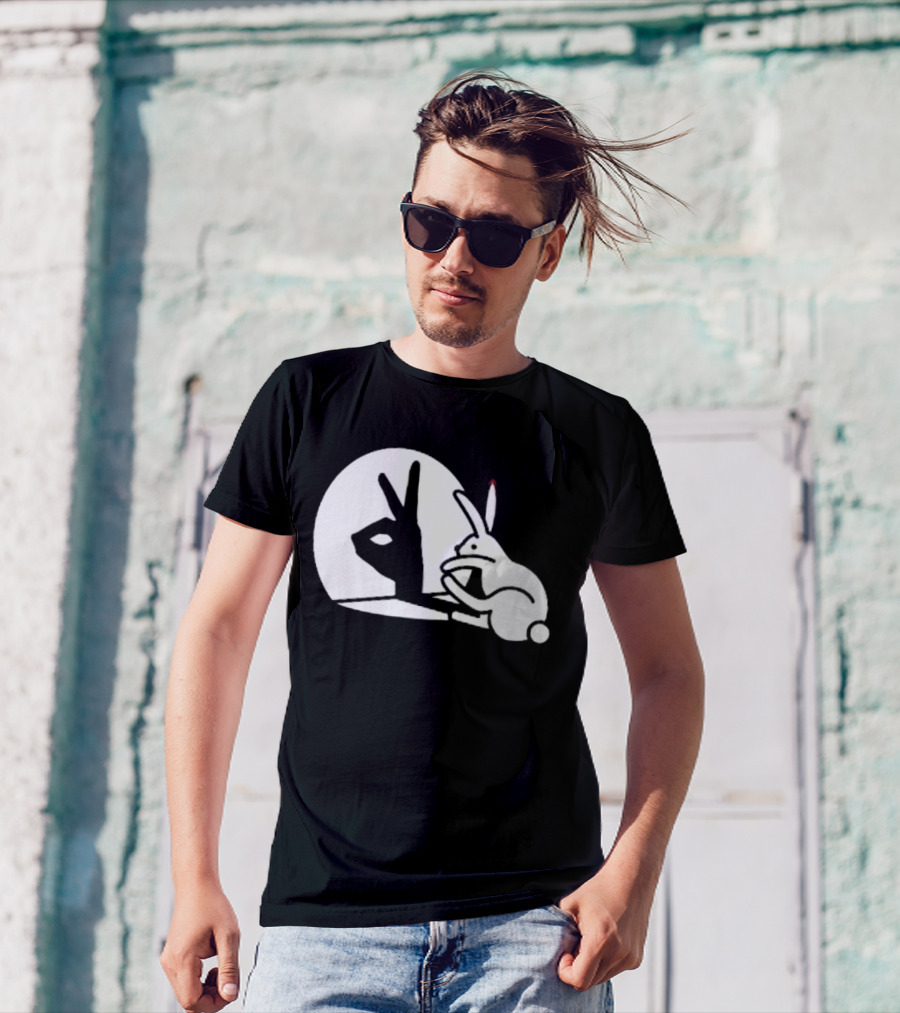 Rabbit Hand Shadow Peace Gesture Optical Illusion T-Shirt