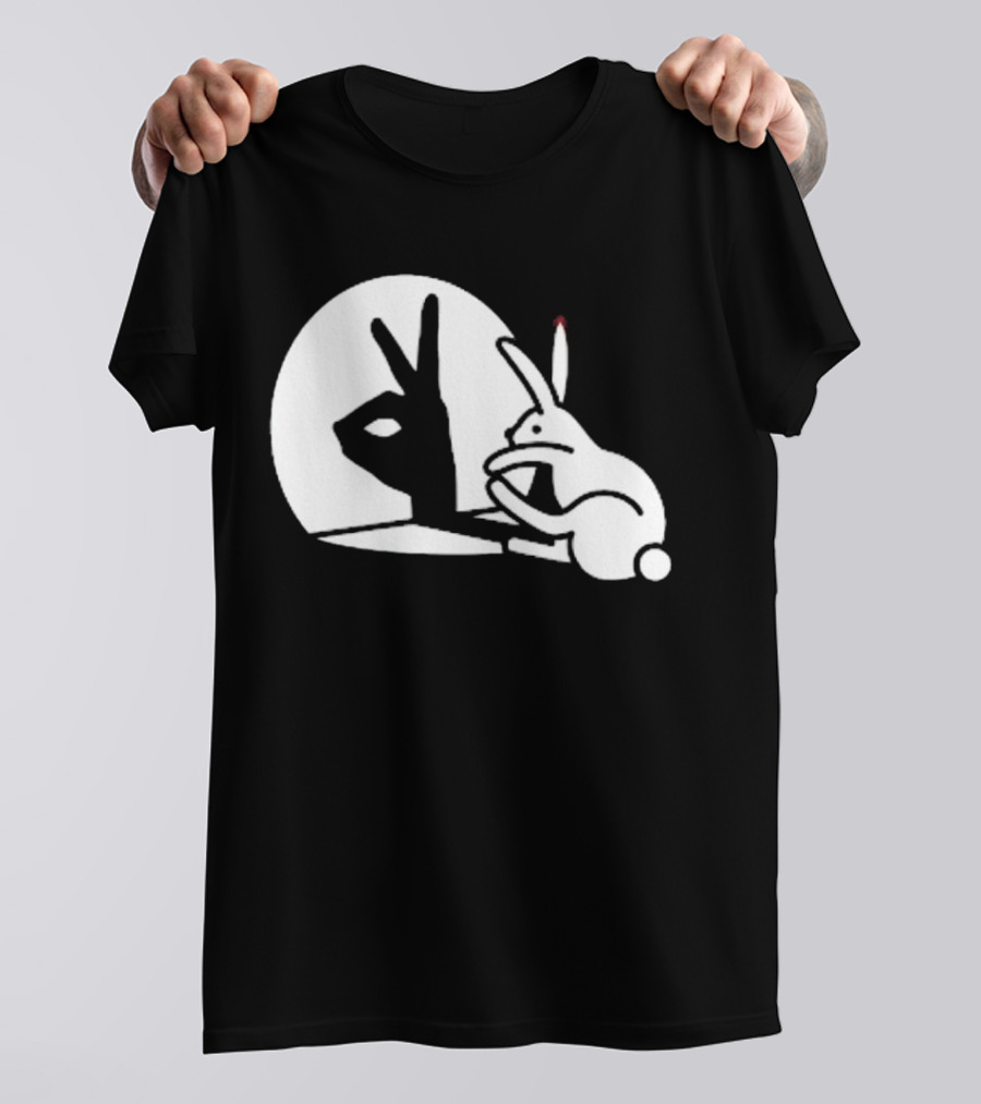 Rabbit Hand Shadow Peace Gesture Optical Illusion T-Shirt