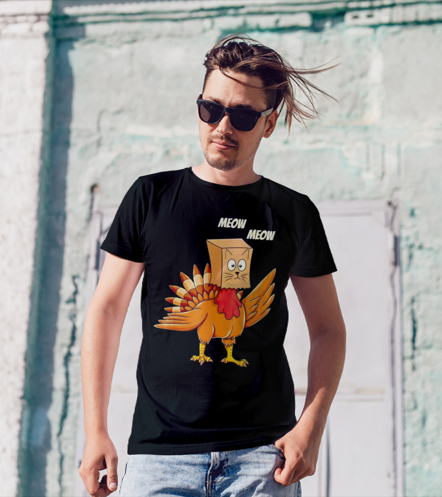 Meow Meow Turkey Cat Thanksgiving T-Shirt