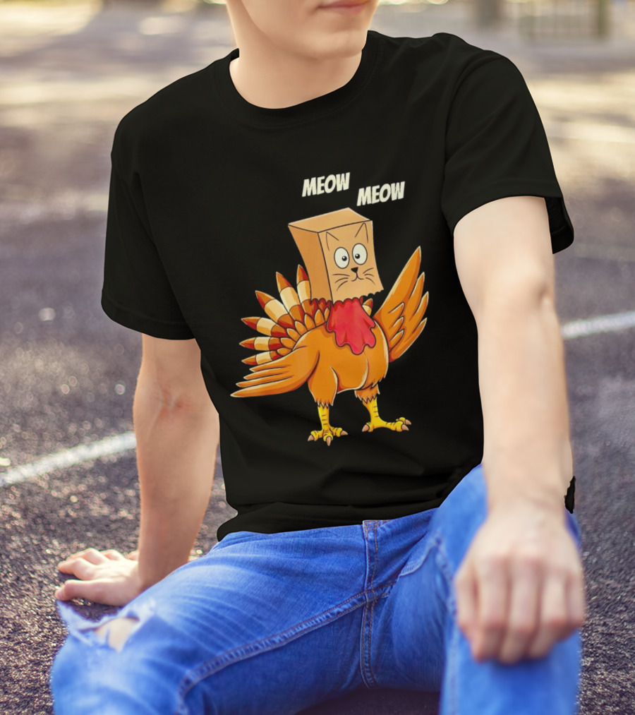 Meow Meow Turkey Cat Thanksgiving T-Shirt