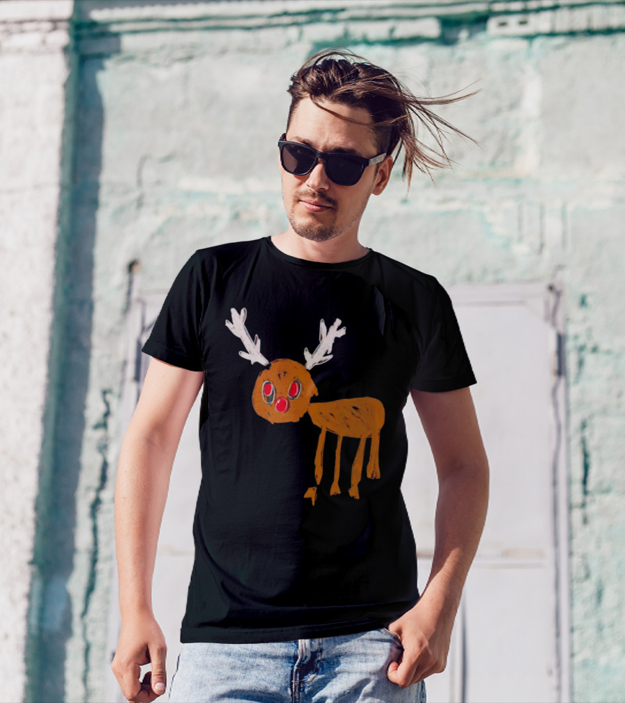 Reindeer Ugly Holiday Rudolf Drawing T-Shirt
