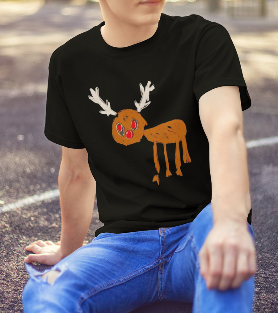 Reindeer Ugly Holiday Rudolf Drawing T-Shirt