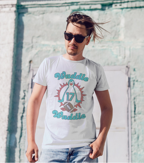 Waddle Waddle 17 Football Penguin Miami Dolphins T-Shirt