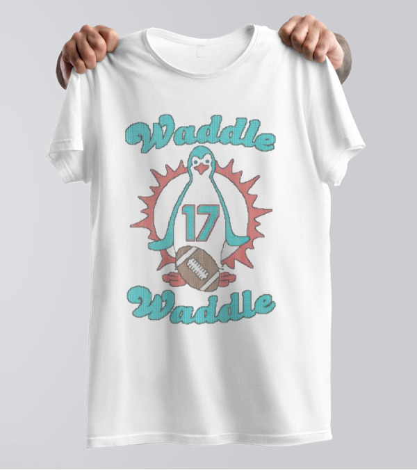 Waddle Waddle 17 Football Penguin Miami Dolphins T-Shirt