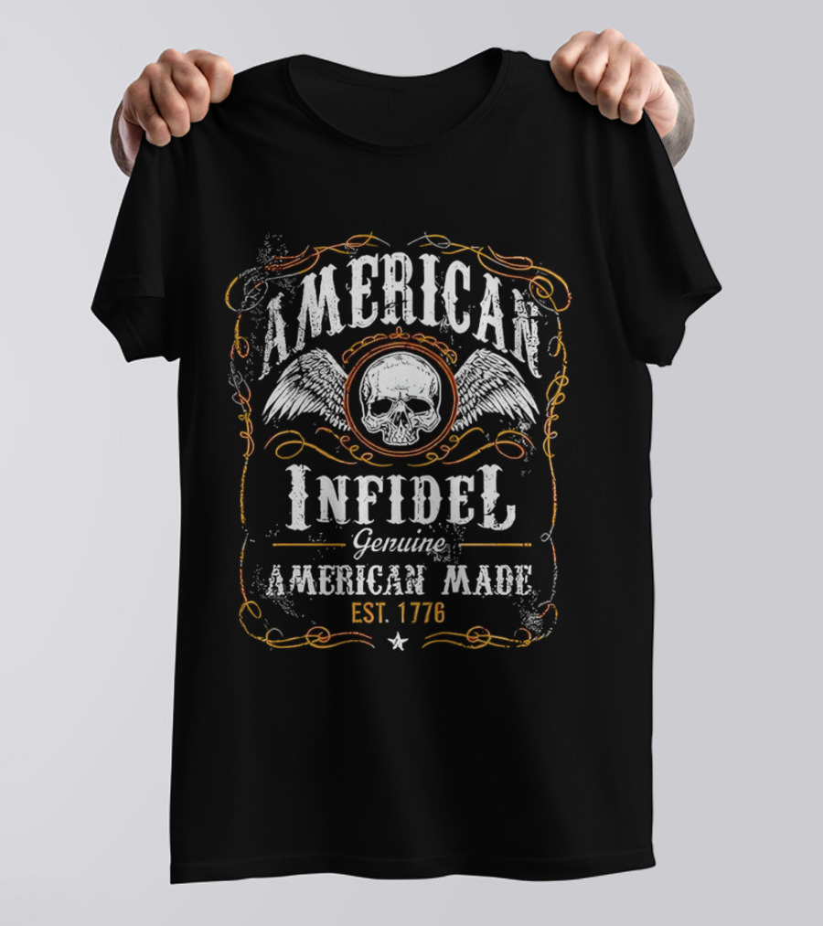 American Infidel Genuine American Made Est 1776 Skull Wings T-Shirt