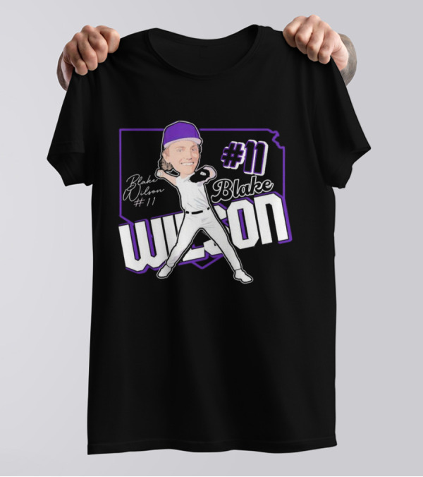 Blake Wilson #11 Kansas State Wildcats Baseball Cartoon Signature T-Shirt