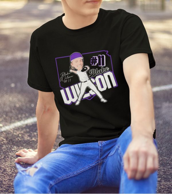 Blake Wilson #11 Kansas State Wildcats Baseball Cartoon Signature T-Shirt