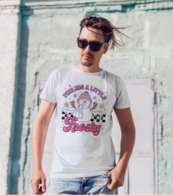 Feeling A Little Frosty Pink Snowman With Scarf And Hat Winter T-Shirt