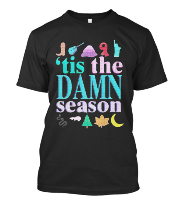 Tis The Damn Season Christmas Cowboy Boot Guitar Tree Moon T-Shirt