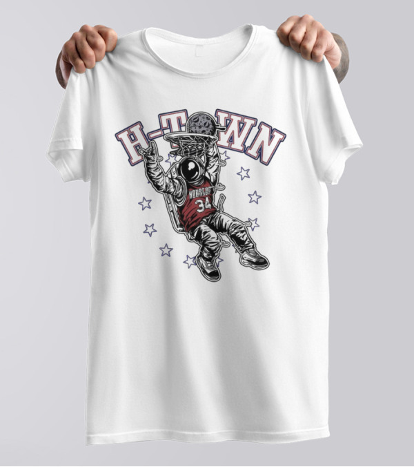 H-Town Astronaut Dunking Moon Stars Nolan Ryan 34 Houston Astros T-Shirt