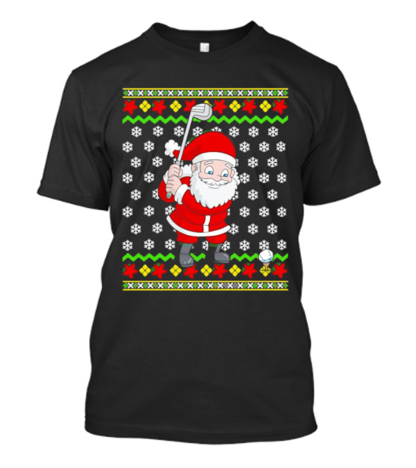 Santa Golfing Christmas Snowflakes Ugly T-Shirt