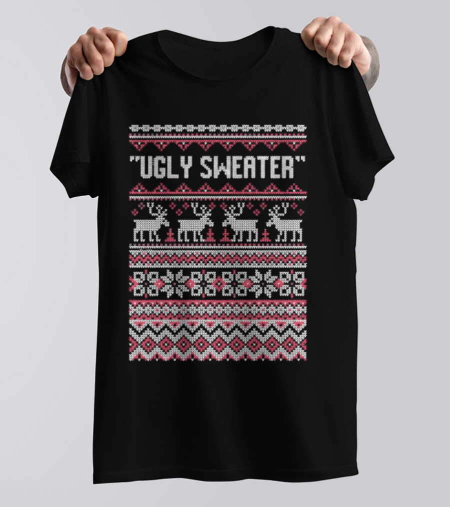 Ugly Sweater Christmas Reindeer Snowflake T-Shirt