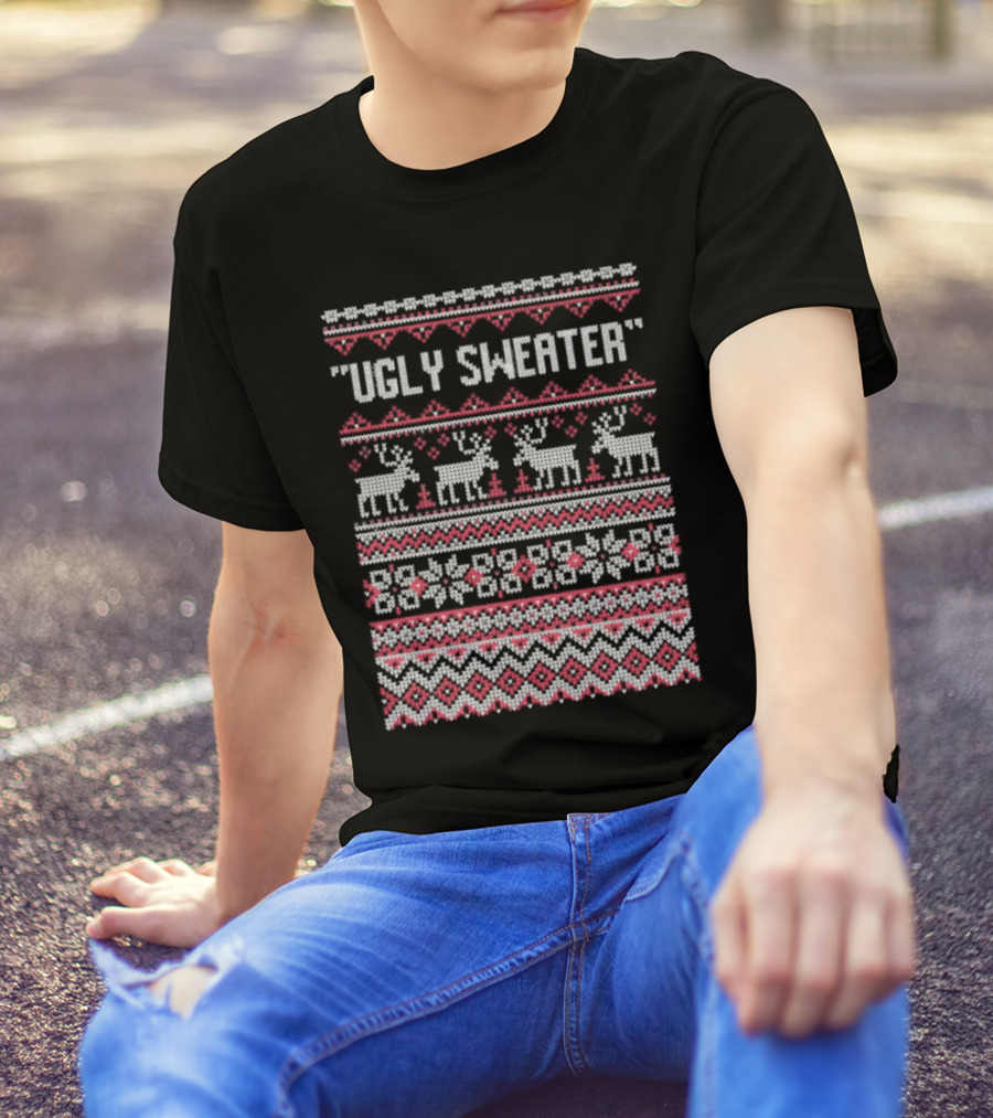 Ugly Sweater Christmas Reindeer Snowflake T-Shirt