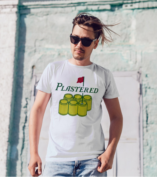 Plastered Flag With Beer Can Pyramid And Red Golf Pin T-Shirt