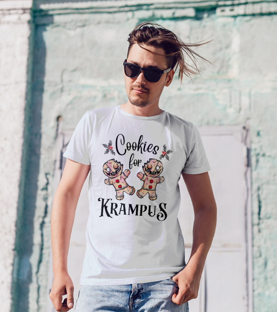 Cookies For Krampus Creepy Gingerbread Man Holly Berries T-Shirt