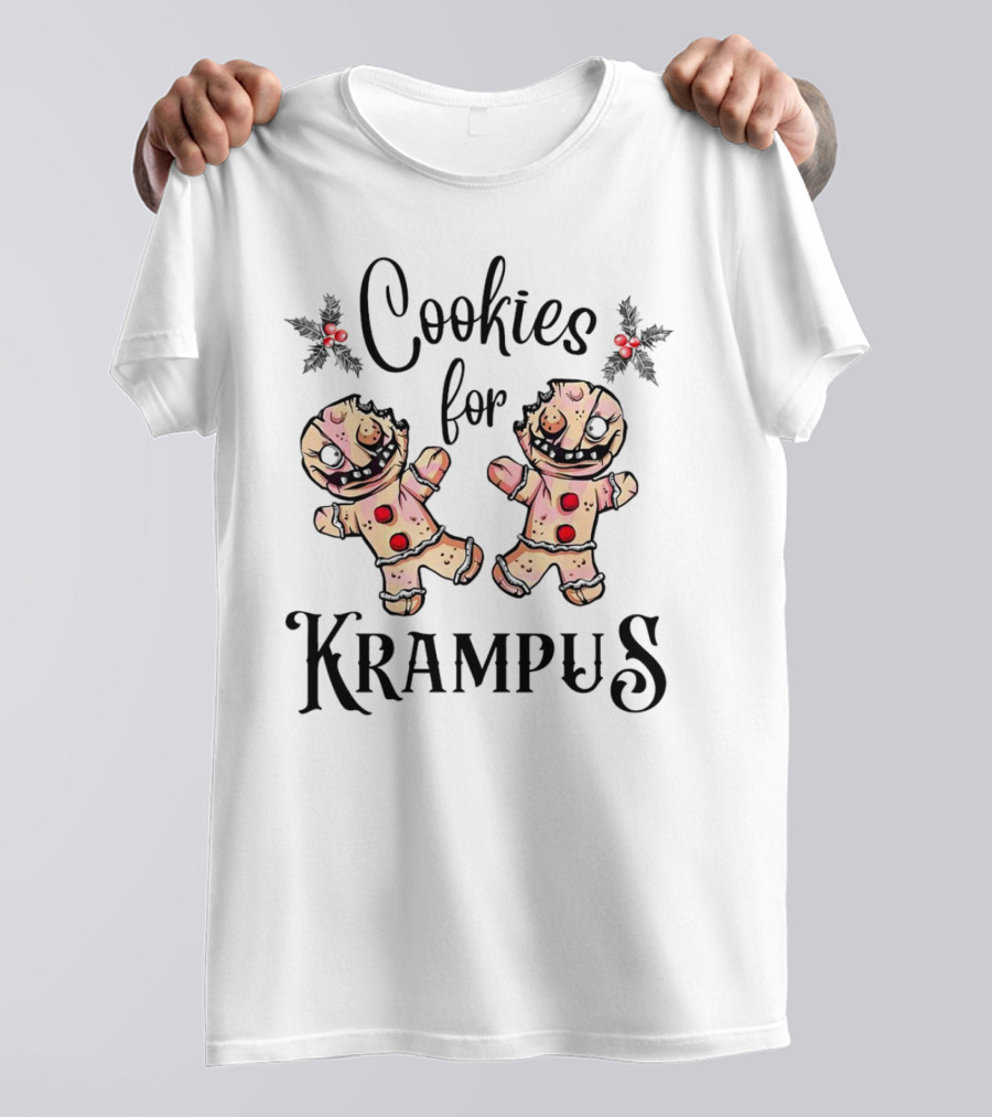 Cookies For Krampus Creepy Gingerbread Man Holly Berries T-Shirt