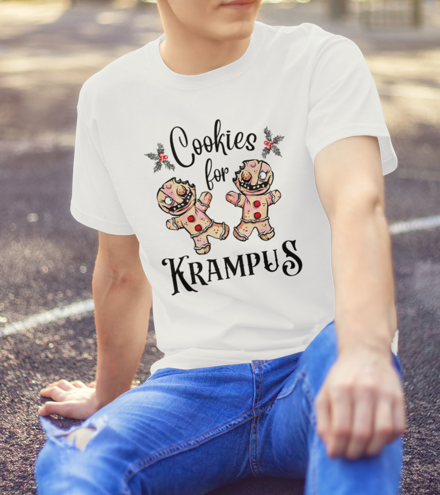 Cookies For Krampus Creepy Gingerbread Man Holly Berries T-Shirt