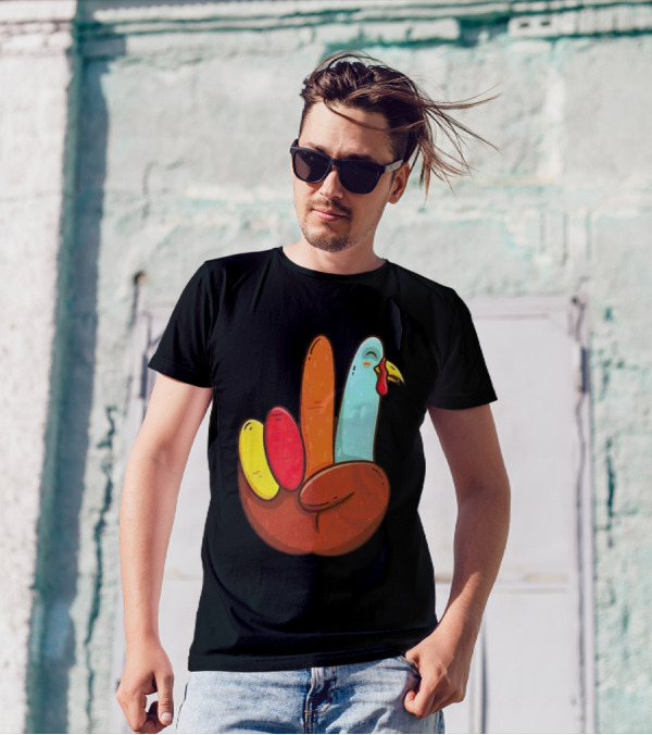 Peace For Turkeys Hand Gesture Turkey Pardon Humor T-Shirt