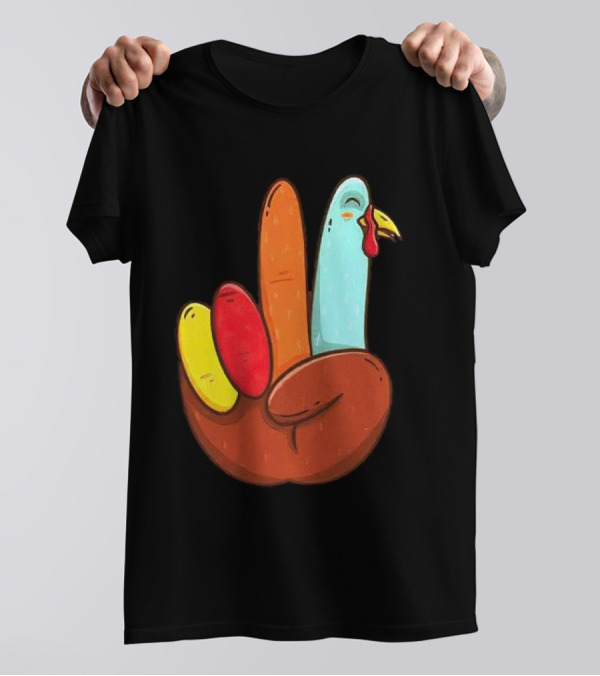 Peace For Turkeys Hand Gesture Turkey Pardon Humor T-Shirt