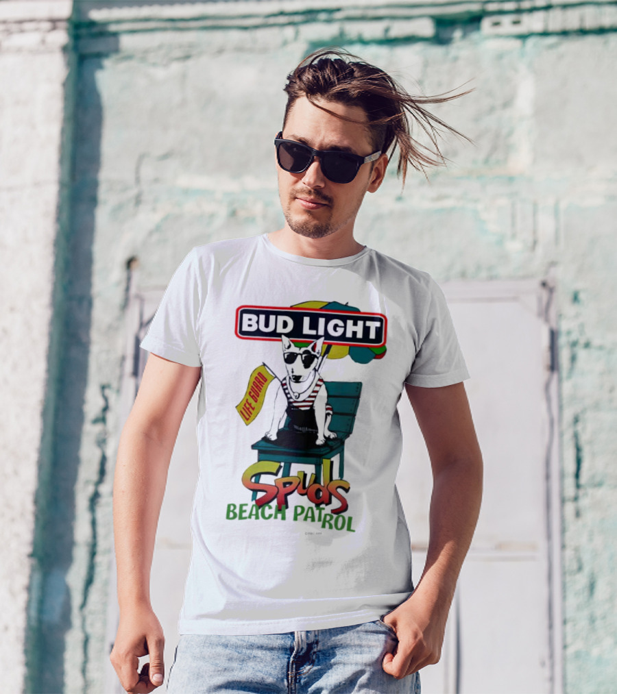 Bud Light Spuds Mackenzie Lifeguard Beach Patrol Umbrella Chair T-Shirt
